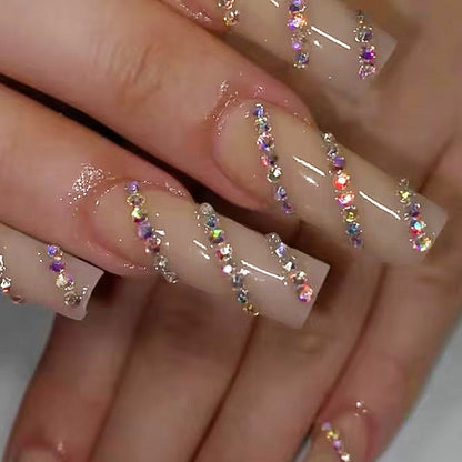 Decorative Press-On Nail Set with Rhinestone Accents Acalora