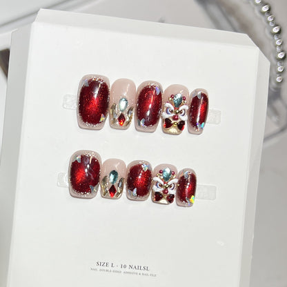 Artistic Press-On Nail Set with Elegant Floral Design Acalora