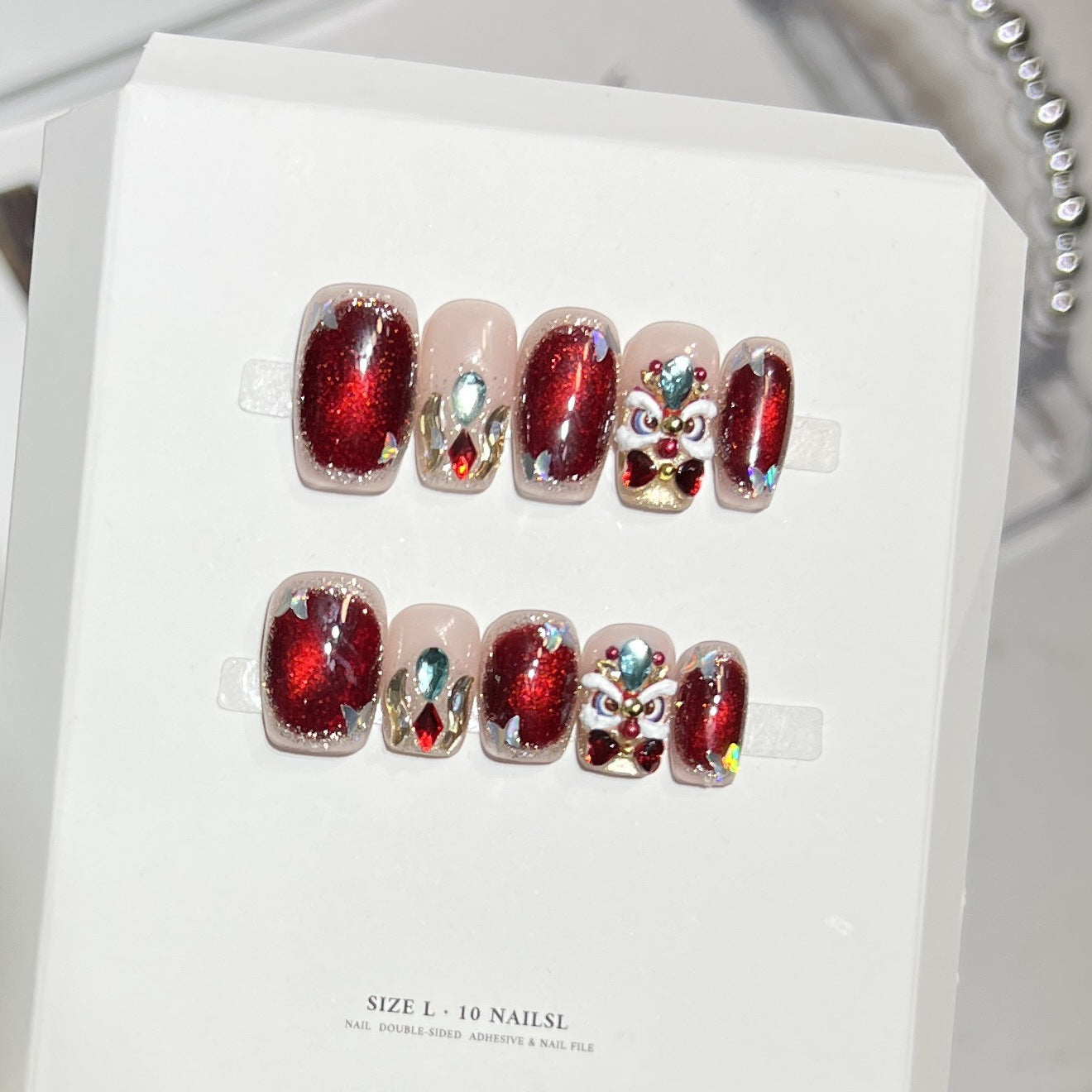 Premium Press-On Nail Art Set with Elegant Heart & Leaf Design Acalora