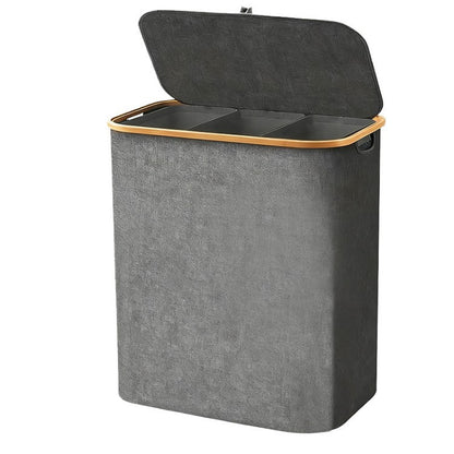 Laundry separation system with bamboo lid and multiple compartments Acalora