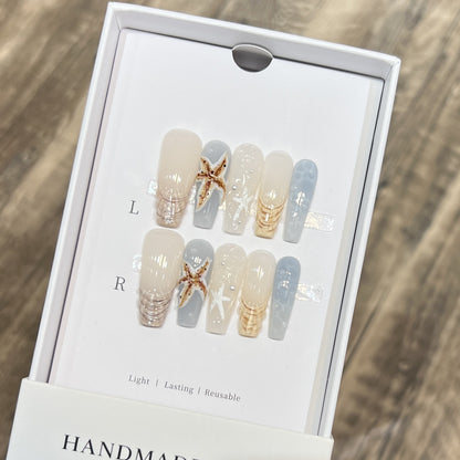 Handmade Coastal-Inspired Press-On Nail Set Acalora