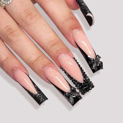 Premium Decorative Press-On Nail Set with Artistic Bow and Glitter Accents Acalora