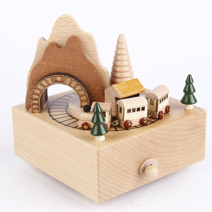 Handmade rotating wooden music boxes