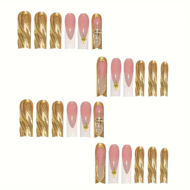 Elegant Press-On Nail Art with Gold Accents Acalora