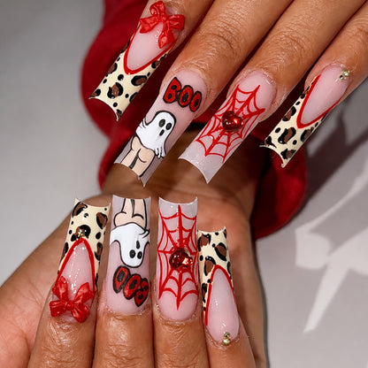 Themed Halloween Press-On Nail Set with Animal and Ghost Prints Acalora