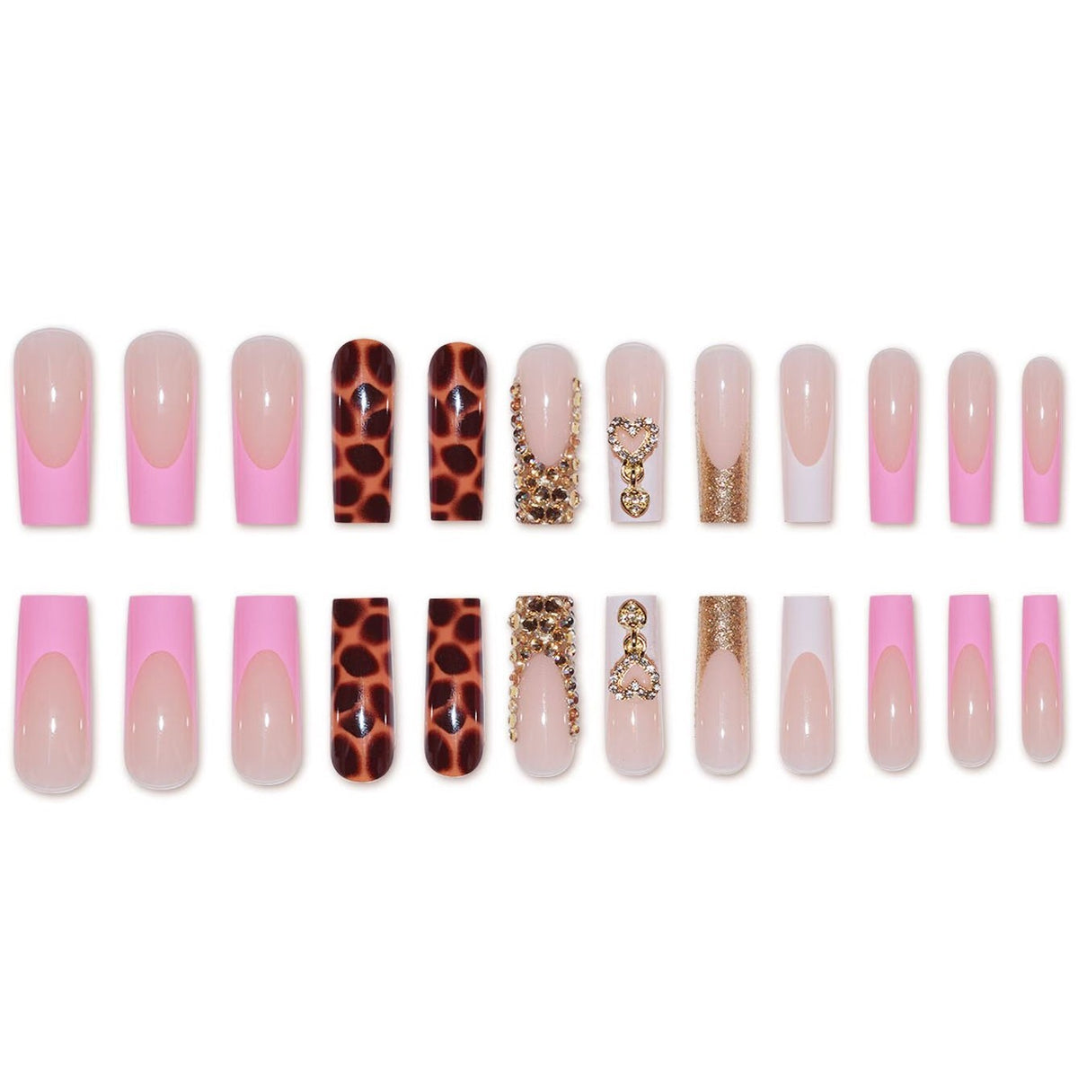 Glamorous Decorative Long Press-On Nails with Metallic Accents Acalora