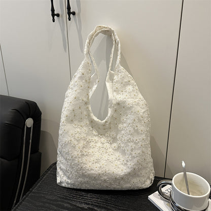 Elegant Floral Embroidered Grocery Tote Bag Acalora
