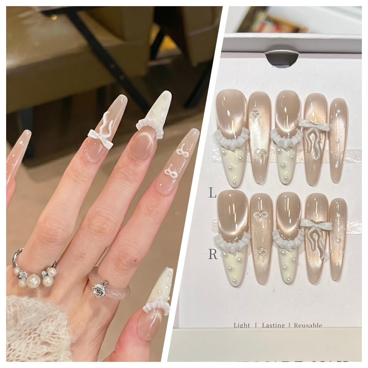 Artistic Stiletto Press-On Nail Set with Charming Patterns Acalora