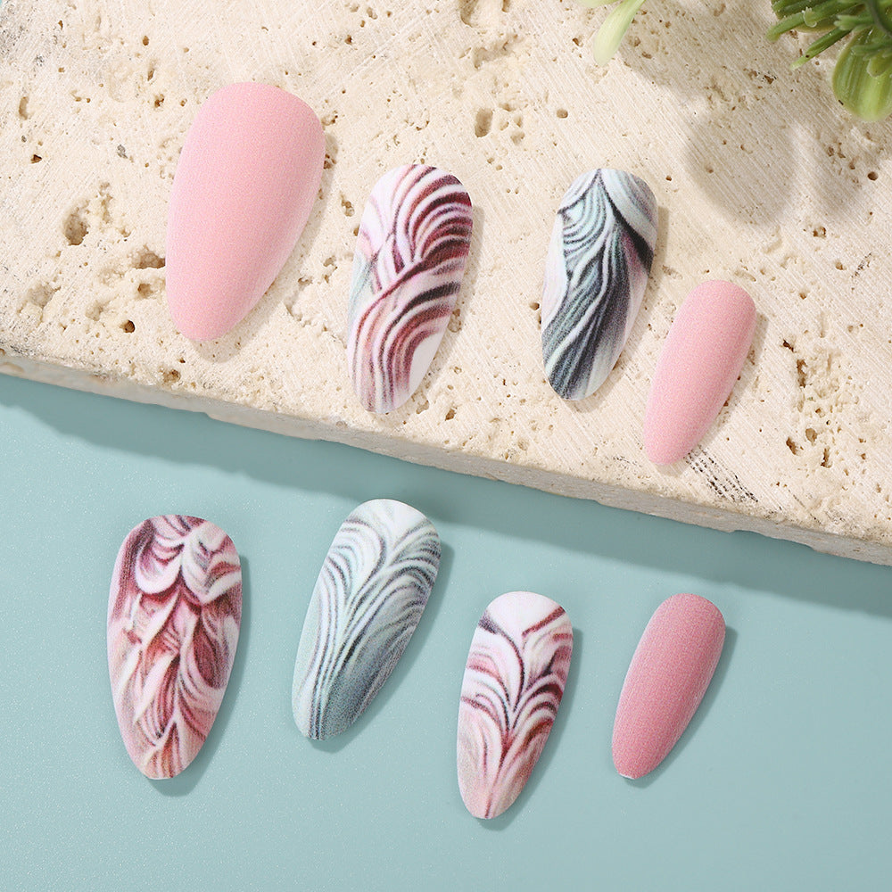 Artificial Nails Set with Modern Marble and Flower Patterns Acalora