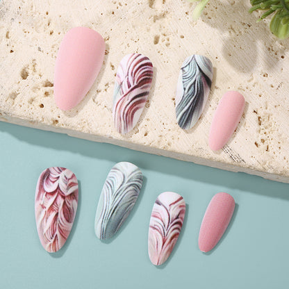 Artificial Nails Set with Modern Marble and Flower Patterns Acalora
