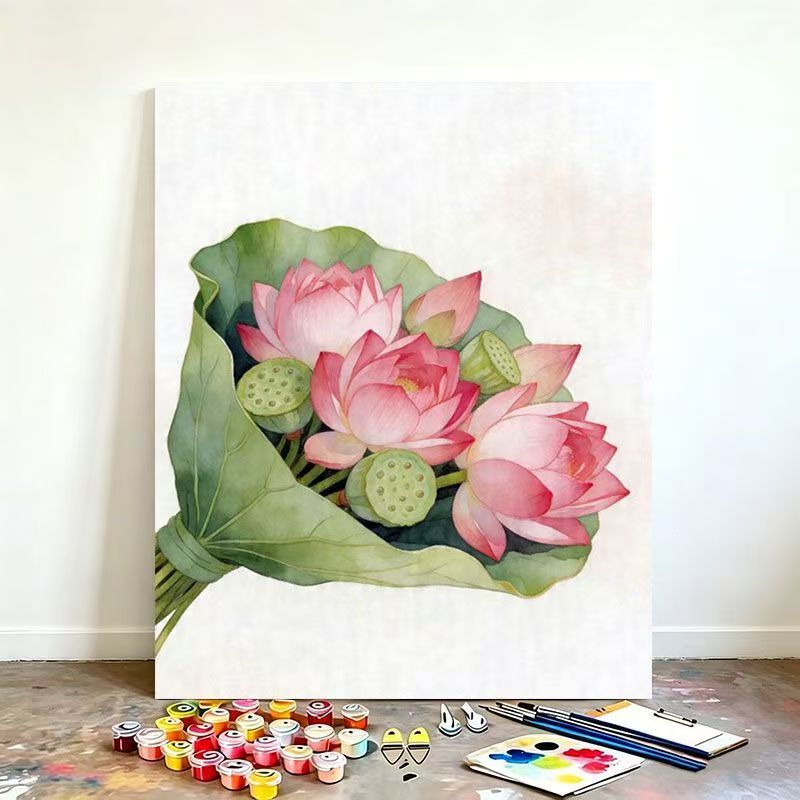 Watercolor Lotus Flower Canvas Art Kit