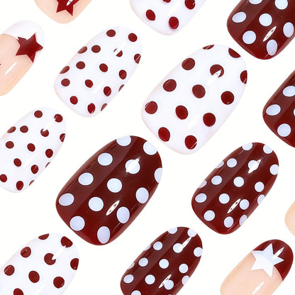 Artistic Star and Polka Dot Press-On Nail Set Acalora