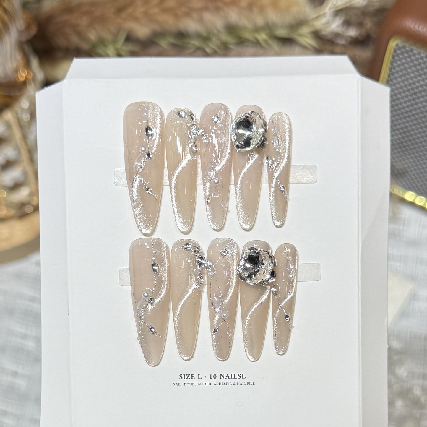 Artistic Stiletto Press-On Nail Set with Crystal Accents Acalora