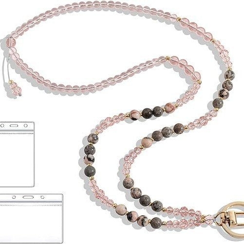 Beaded Lanyard with Retractable ID Holder Acalora