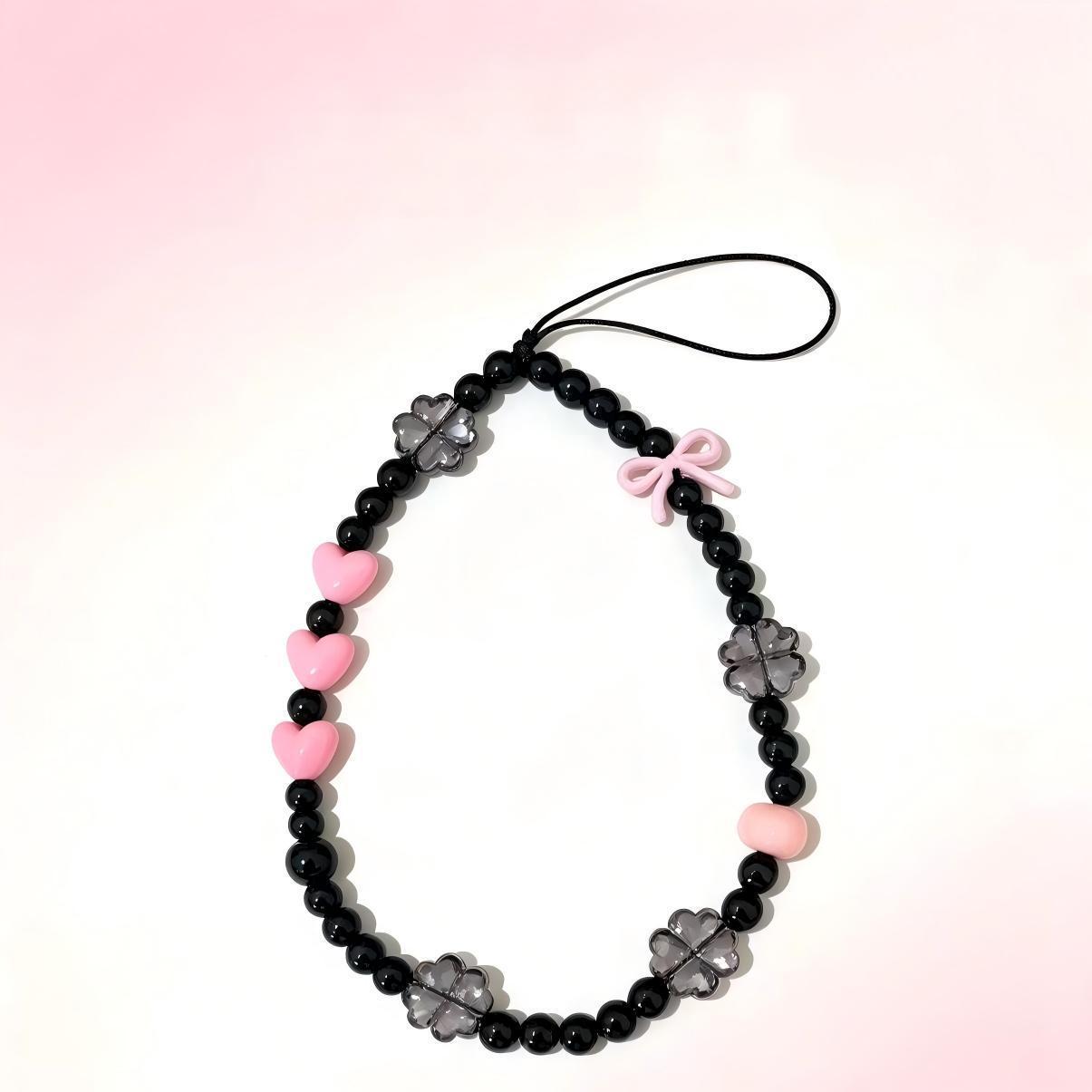 Playful Heart and Flower Bead Phone Charm Acalora