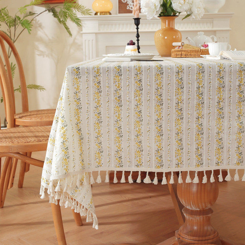 Elegant Floral Tassel Tablecloth