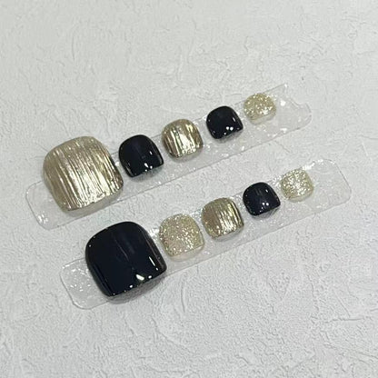 Press-On Nail Art Set with Elegant Metallic and Glitter Accents Acalora