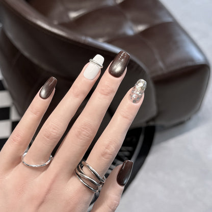 Press-On Nail Art Set with Ombre and Glitter Accents Acalora