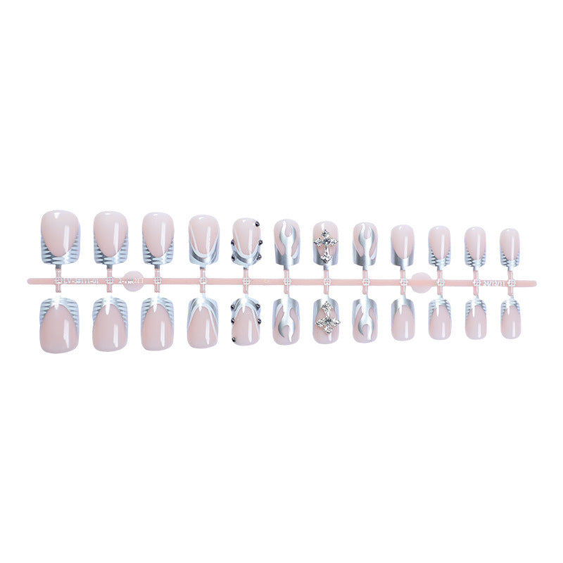 Decorative Press-On Nail Art Set with Stylish Marble and Gem Accents Acalora