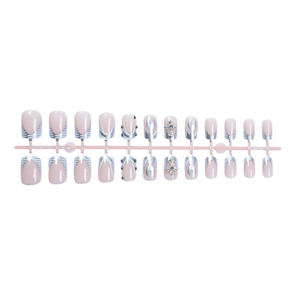 Decorative Press-On Nail Art Set with Stylish Marble and Gem Accents Acalora