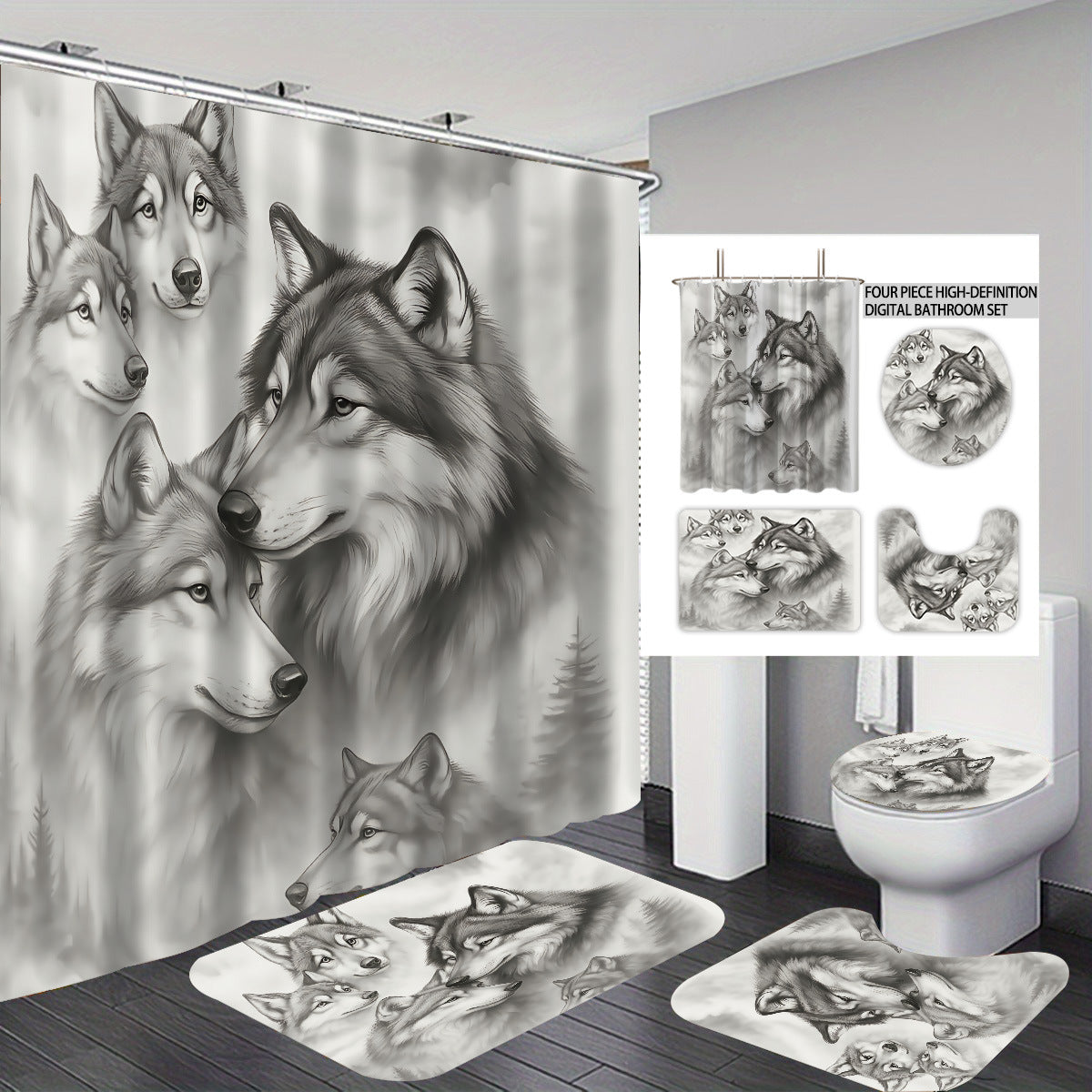 High-Definition Wolf-Themed Bathroom Décor Set