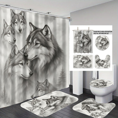 High-Definition Wolf-Themed Bathroom Décor Set