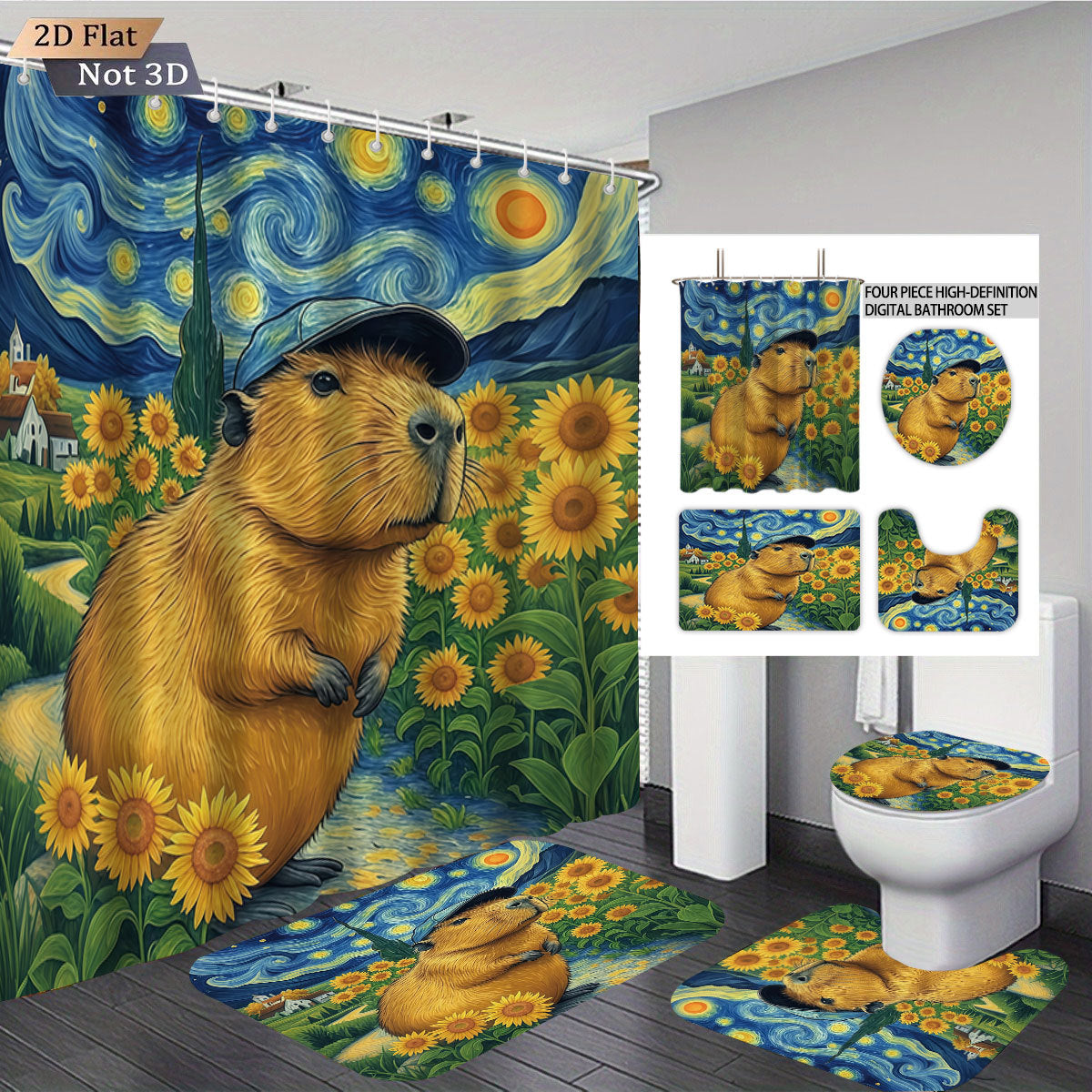 Cute Bear-Themed Four-Piece Bathroom Set