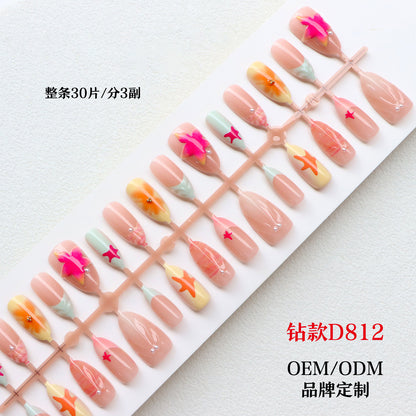 Artistic Press-On Nail Set with Tropical Theme Acalora