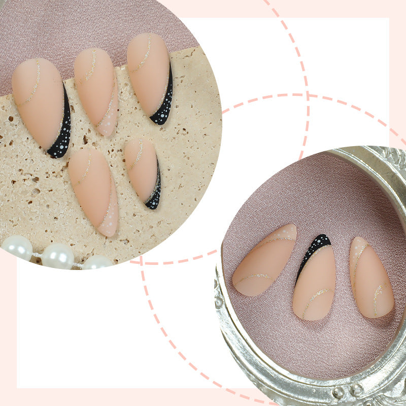 Stylish Stiletto Press-On Nail Art Set with Gold Accents Acalora