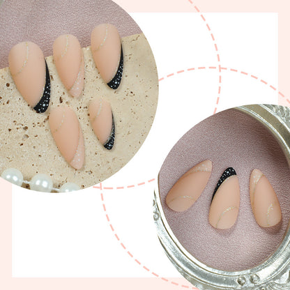Stylish Stiletto Press-On Nail Art Set with Gold Accents Acalora