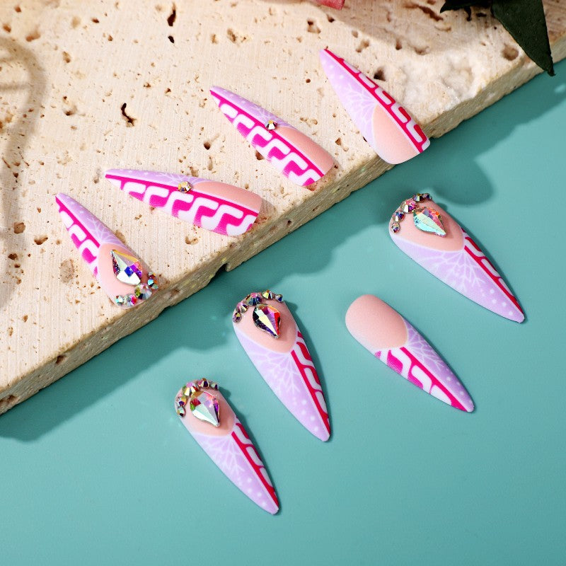 Creative Stiletto Art Nails with Geometric Patterns Acalora
