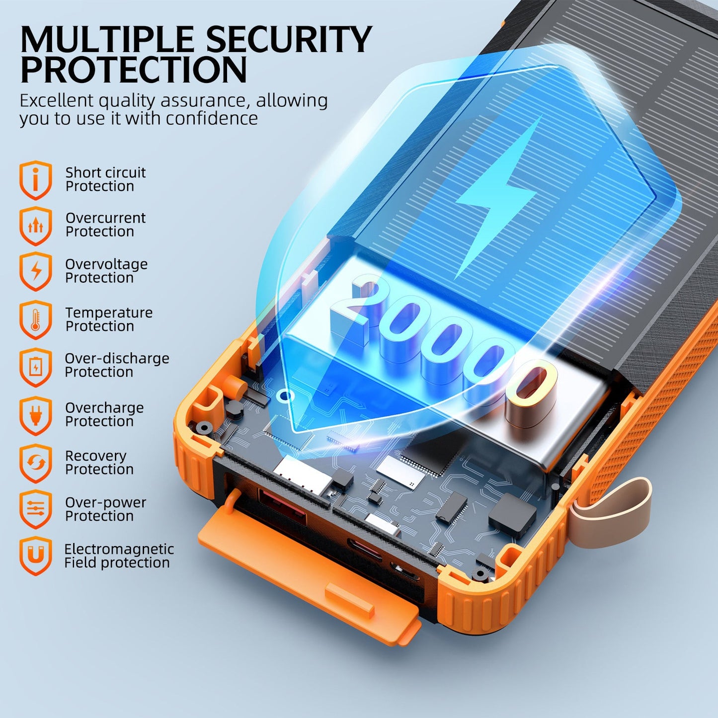 Solar Powerbank with Multifunctional LED Light and Integrated Charging Cable Bowlift