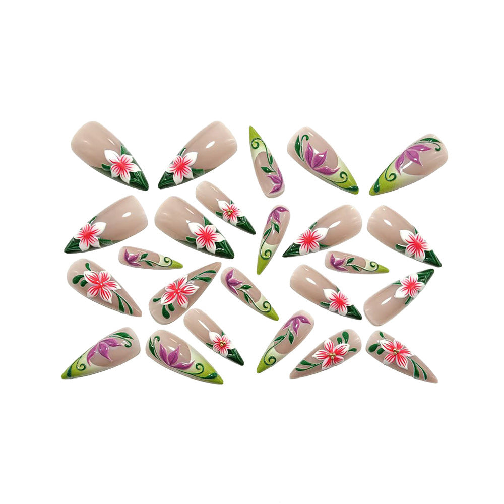 Artificial nails with intricate floral pattern and elegant gradient Acalora