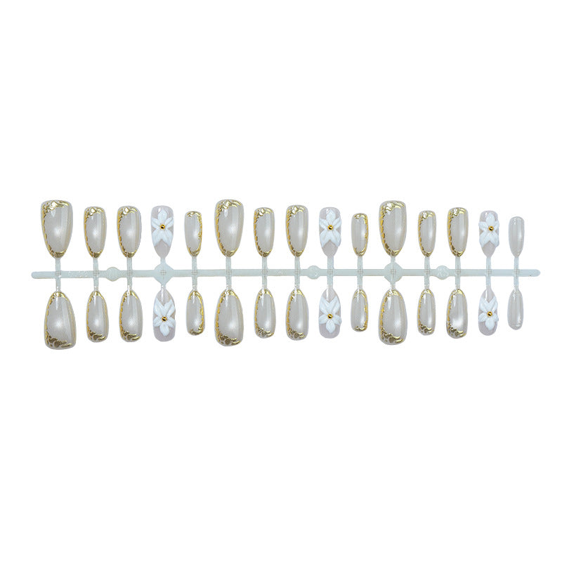 Elegant Press-On Nail Art Set with Floral and Gold Accents Acalora