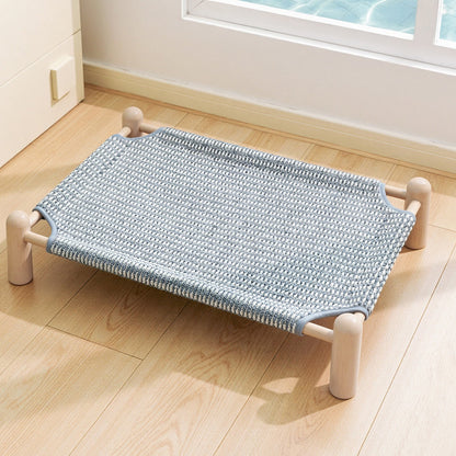 Unisex nan raised wooden pet bed with breathable, woven cover Kalsten