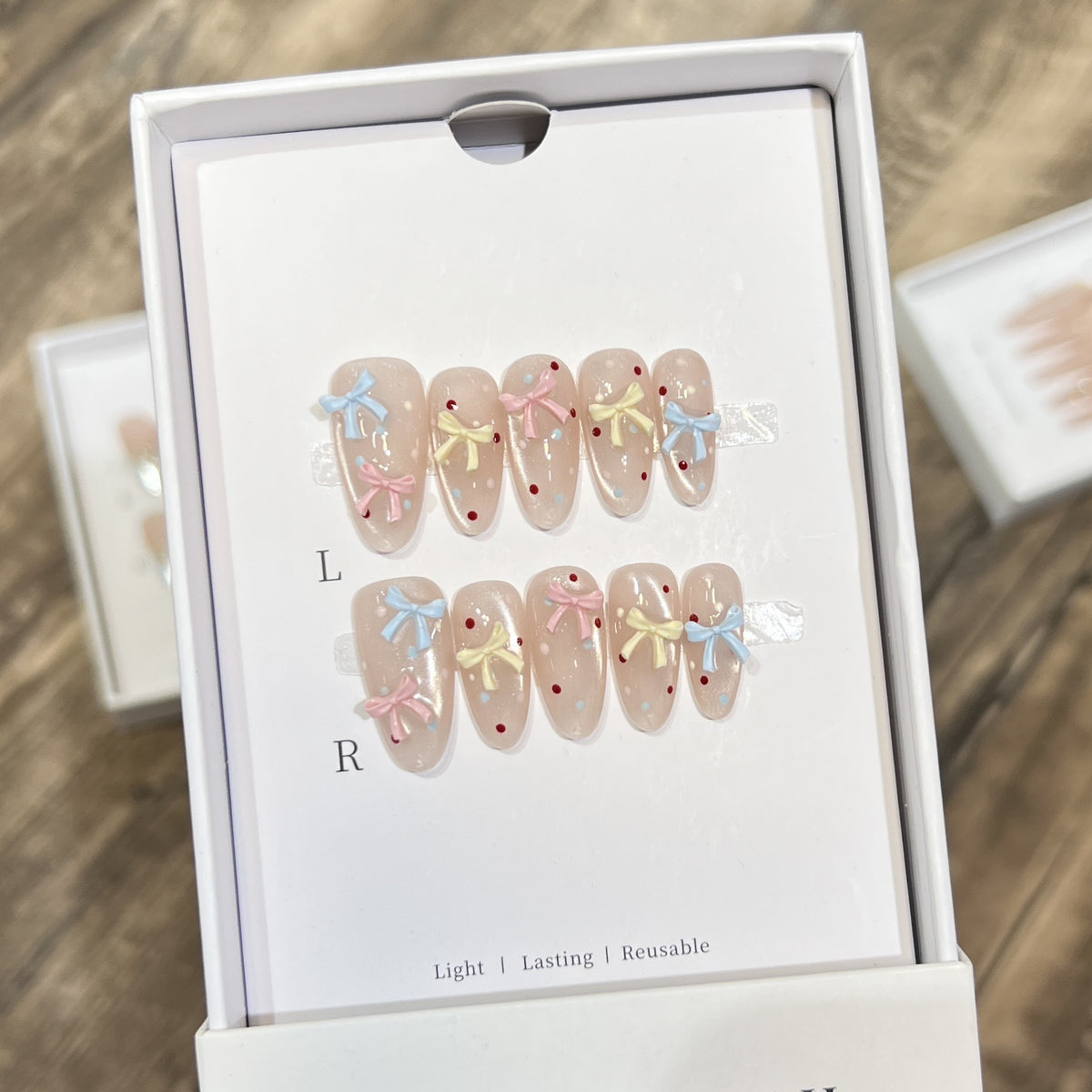Decorative Press-On Nail Set with Charming Bow and Dots Acalora
