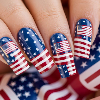 Artificial nails with patriotic flag motif Acalora