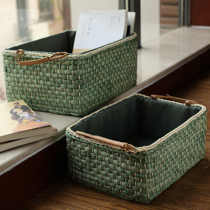 Handcrafted organizer basket with two handles Acalora