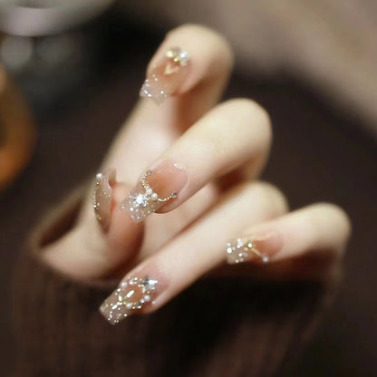 Elegant Decorative Press-On Nail Art Set with Gemstone Accents Acalora
