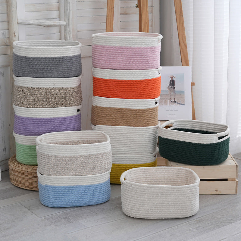 Natural storage basket with ribbons Acalora