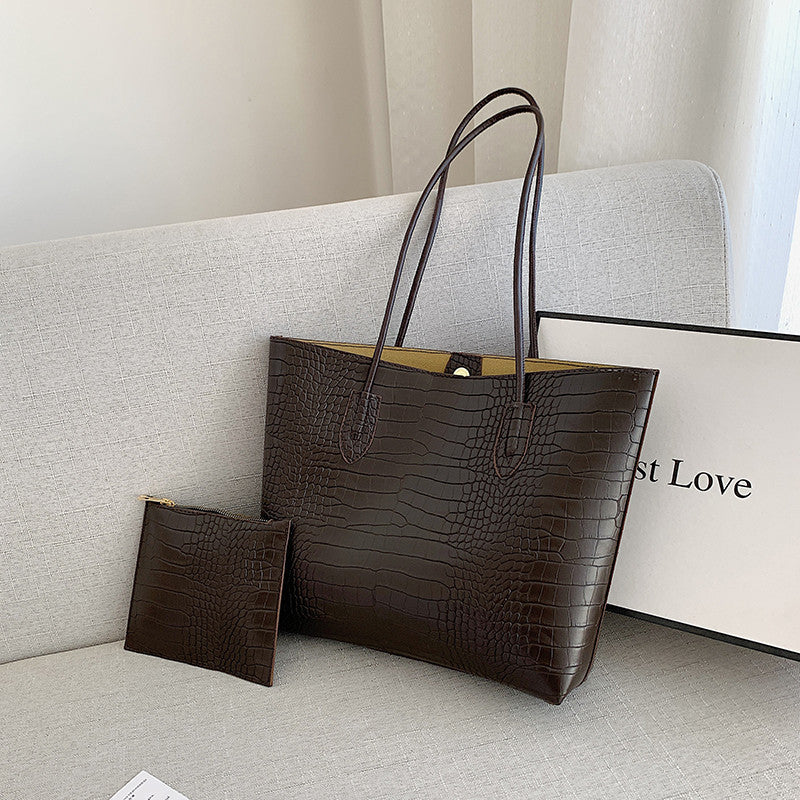Crocodile-Embossed Tote Bag with Detachable Clutch Acalora