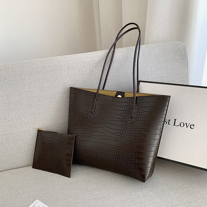 Crocodile-Embossed Tote Bag with Detachable Clutch Acalora