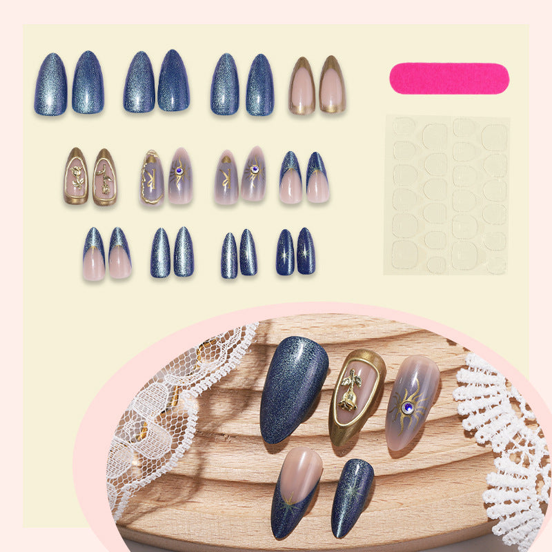 Glittery Press-On Nail Art Set with Unique Geometric Designs Acalora