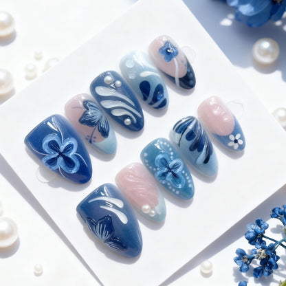 Artistic Floral Press-On Nail Tips Set Acalora