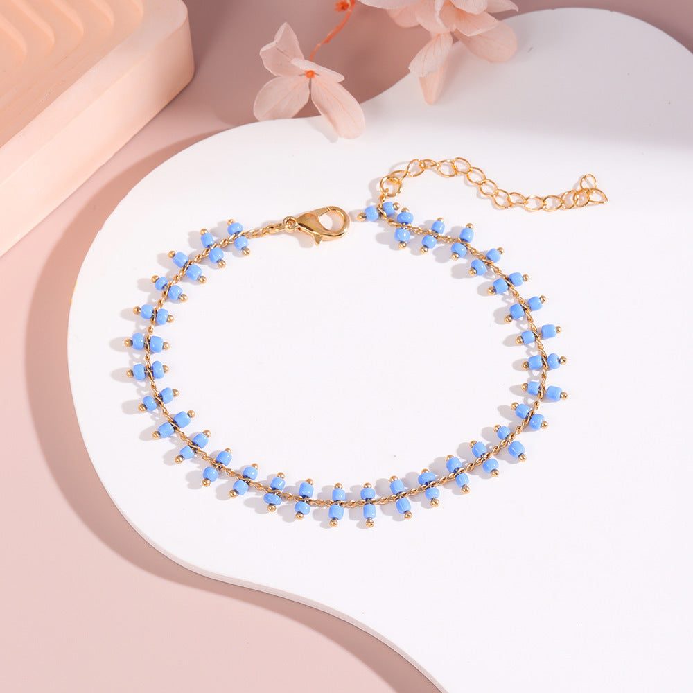 Delicate Beaded Ankle Bracelet Acalora