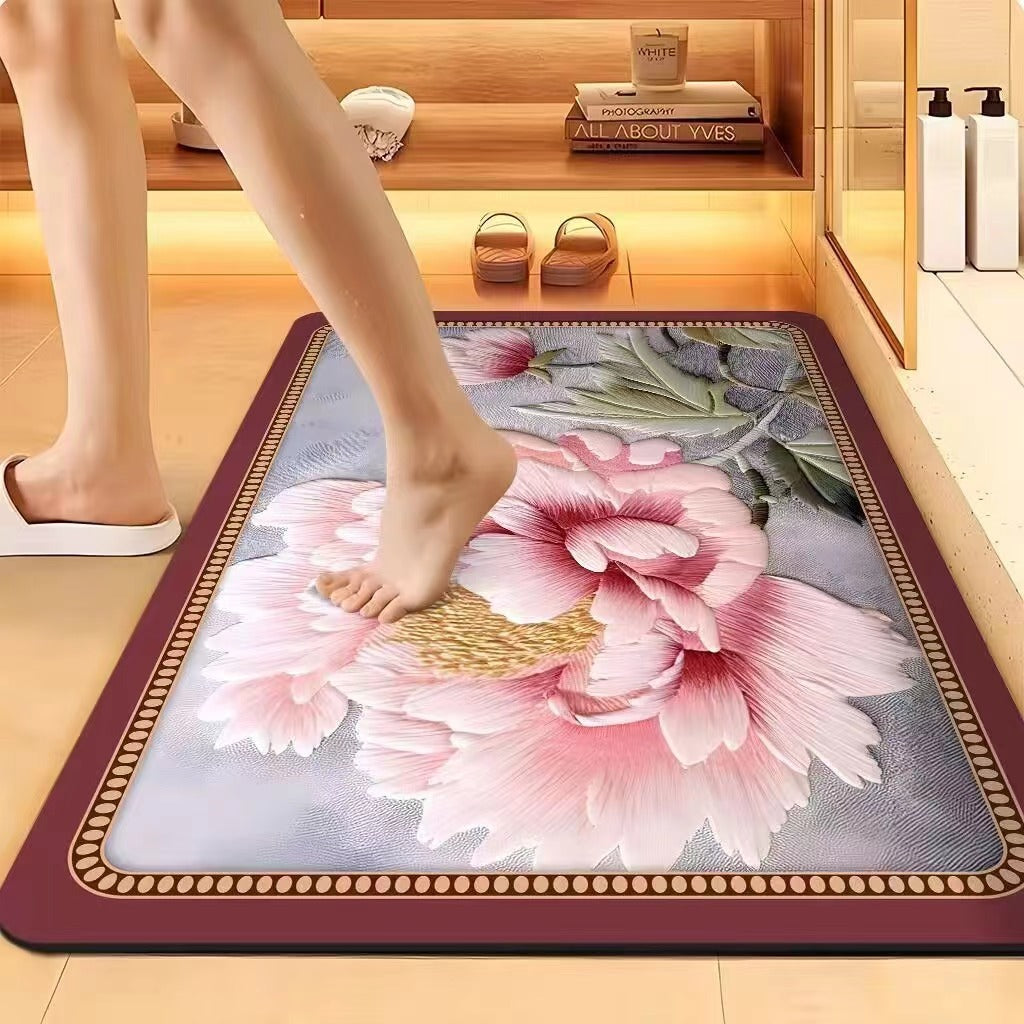 Floral-Embossed Memory Foam Bath Mat