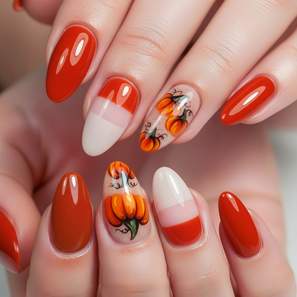 Artificial nails with autumn pumpkin design Acalora