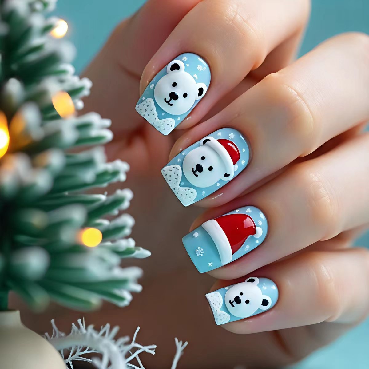 Festive Polar Bear Nail Art Acalora