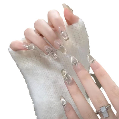 Elegant Press-On Nail Set with Rhinestone Detailing Acalora