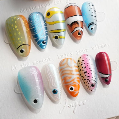 Creative Press-On Nail Art Set with Colorful Fish Designs Acalora